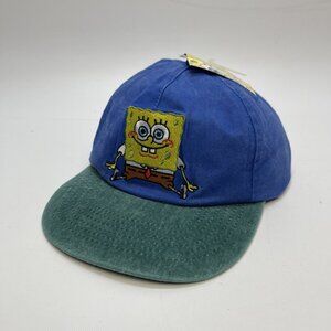 NWT SpongeBob SquarePants Retro Blue/Green Cap Hat Adjustable Embroidery Read